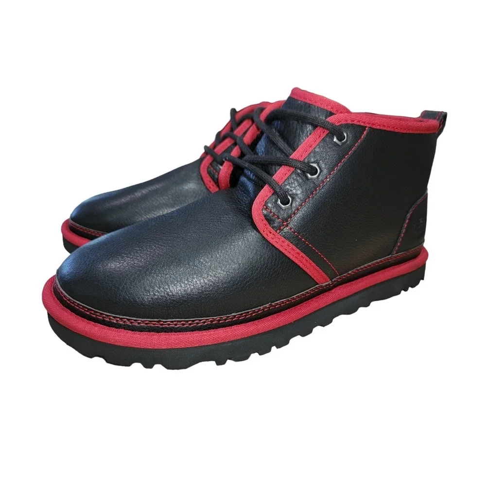 UGG‎ Neumel Men's Boots Leather In Black w/ Red Trim Size 10 New